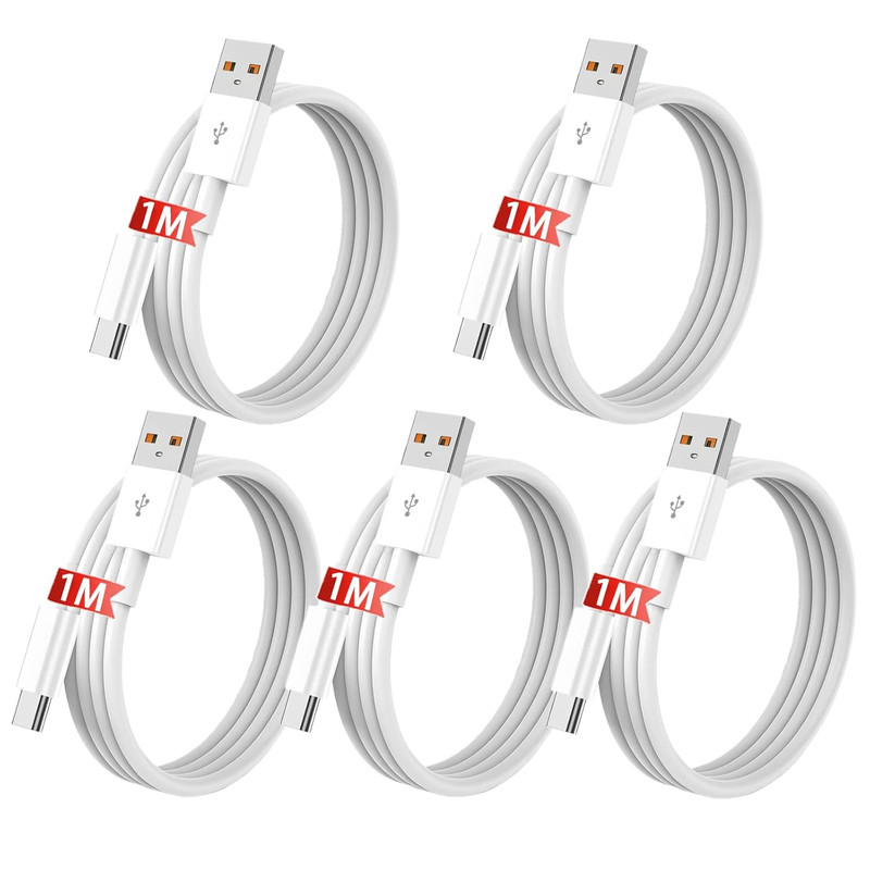 USB A to USB C Charging Cable 60W Fast Data Transfer 5 Pack 3.3 Ft White
