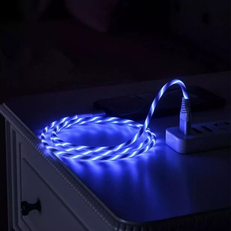 1PC Fast Charging Luminous Smartphone Charging Data Cable1 meter Pink & blue gallery