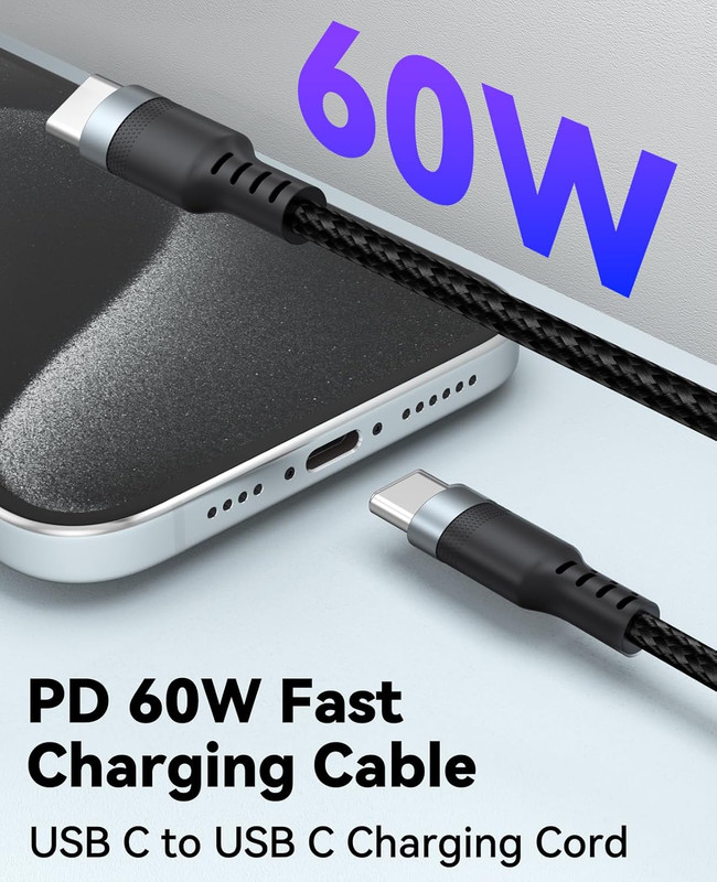 15Ft USB C Cable Fast Charging 60W, Long USBC to USB-C Charge Cord 15 Foot Type gallery