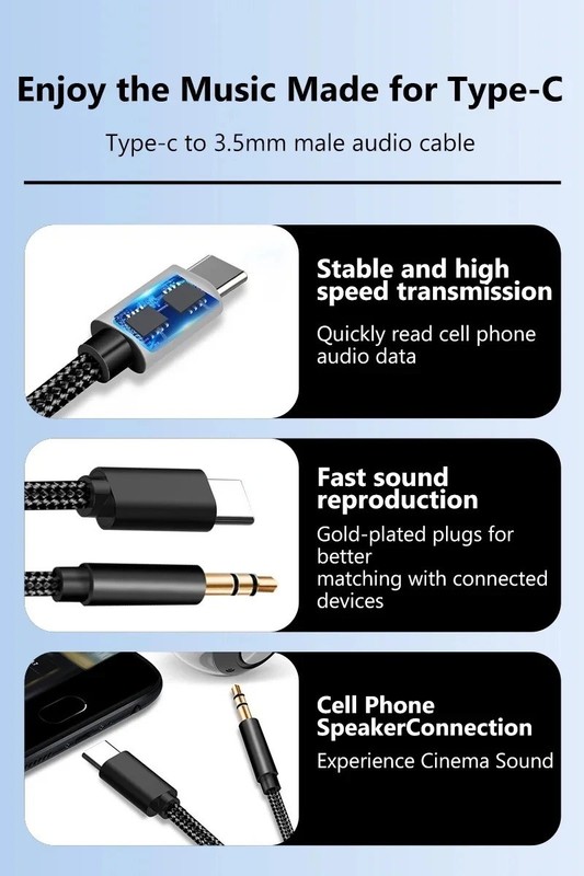 USB C to 3.5mm Aux Cable Audio Adapter Cord Car Speaker Headphone Jack Male 3.5 gallery