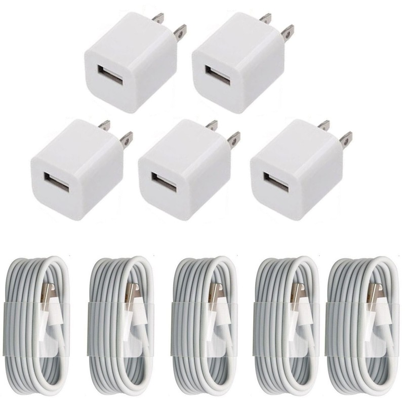 5 X AC Wall USB Home Charger Adapter+Data Sync USB Cord Cable For Apple IPhone