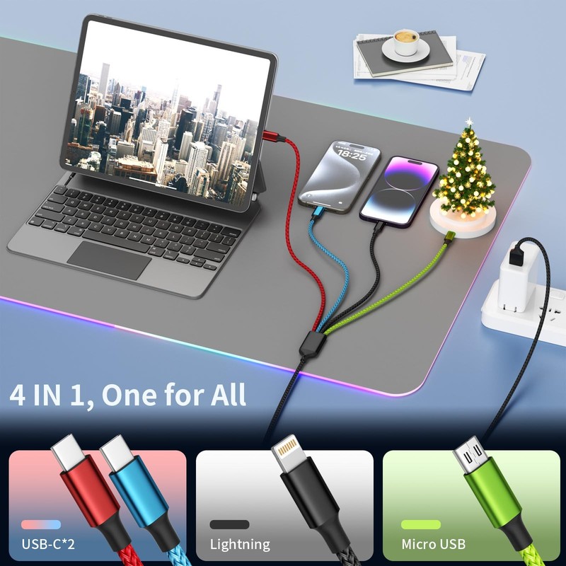 Firsting 4 in 1 Multi Charging Cable [2Pack 5 feet, Black_Red_Blue_Green gallery