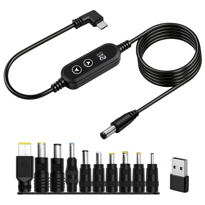 USB C to DC Adapter Power Cable 5V,9V,12V,15V,20V Adjustable with LED Display…