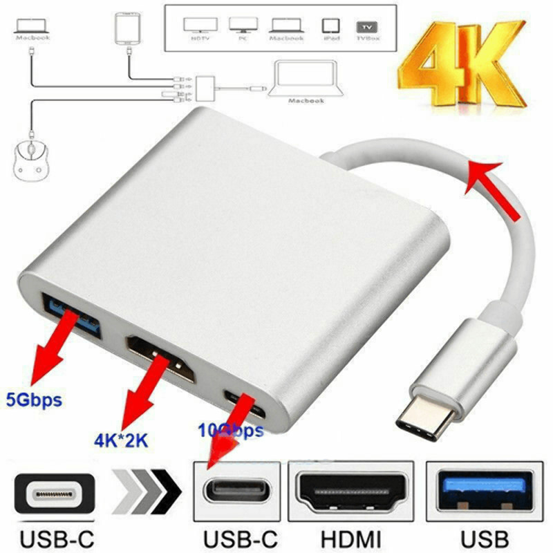 Type C USB 3.1 to USB-C 4K HDMI USB 3.0 Adapter Cable 3 in 1 Hub For Macbook Pro gallery