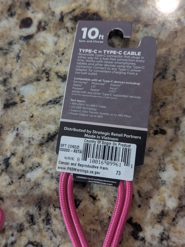 Cordzilla 10 ft USB-C to USB-C Braided Sync & Charge Cable Long Pink 2 Pack gallery