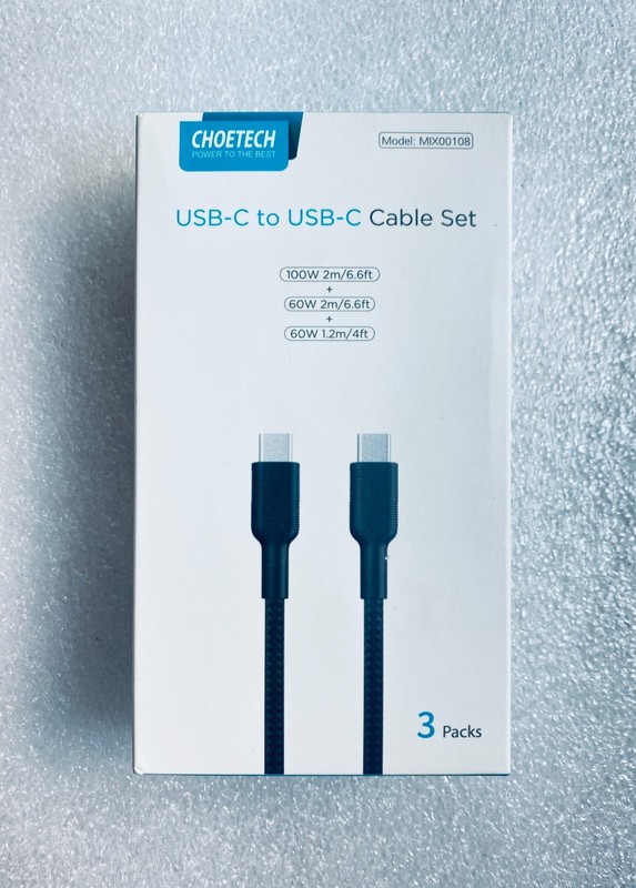 Open Box Choetech USB-C To USB-C (1) 100W & (1) 60W 6.6’ & (1) 60W 4’ Cable Set
