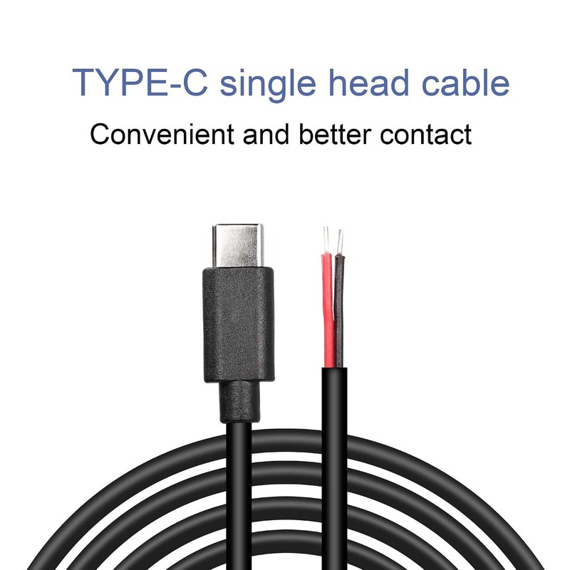 USB Type-C Pigtail Cable Extension Power Cable 22AWG 5V 3A USB-C Plug to 2 Pi... gallery