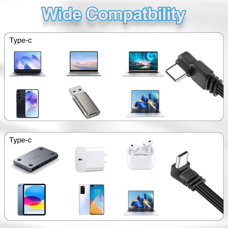 90 Degree USB Type C 2.0 Flat Cable Right Angle Type C Charging Cord 480Mbps ... gallery