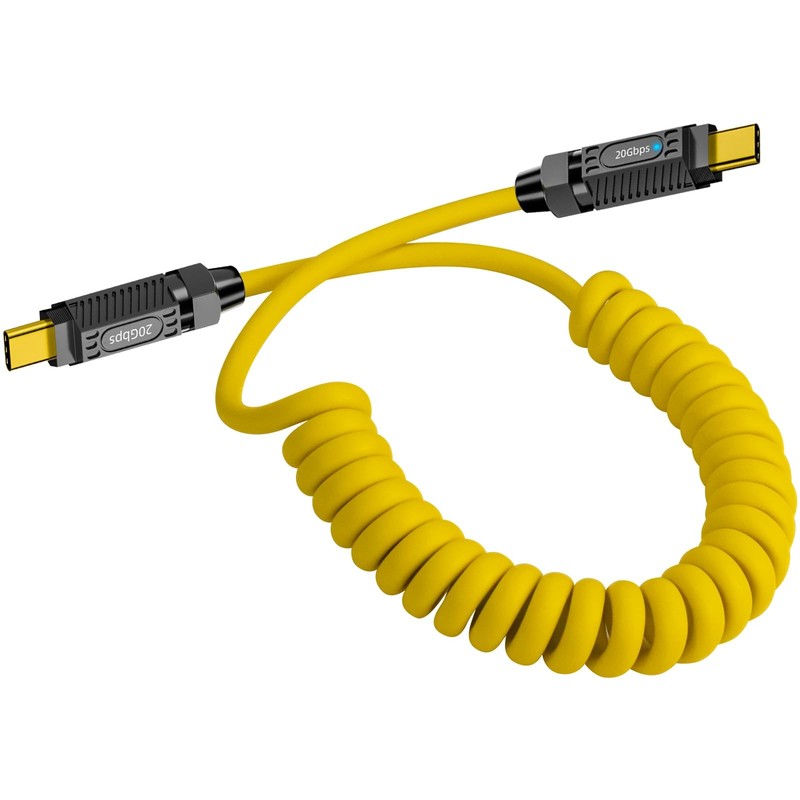 Coiled USB to USB Cable 140W, 20Gbps Spring Coiled USB Charger Cable, 8K60Hz ...