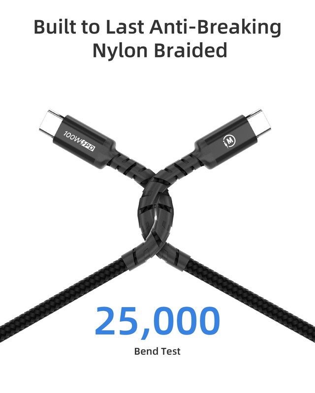 2 Pack 100W Fast Charging USB C to C Cable 6.6ft Type C Charger Cord Black gallery