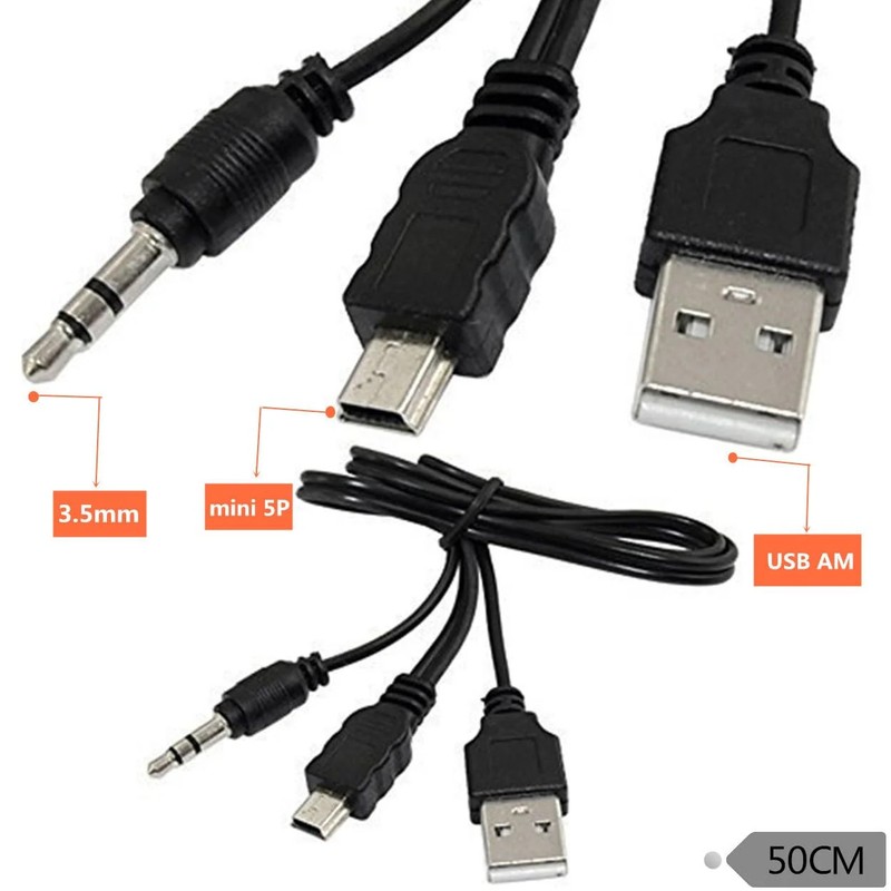 2 Pack Mini USB Audio Cable with USB 2.0 Charging Power Supply Cord to Mini B Ma gallery