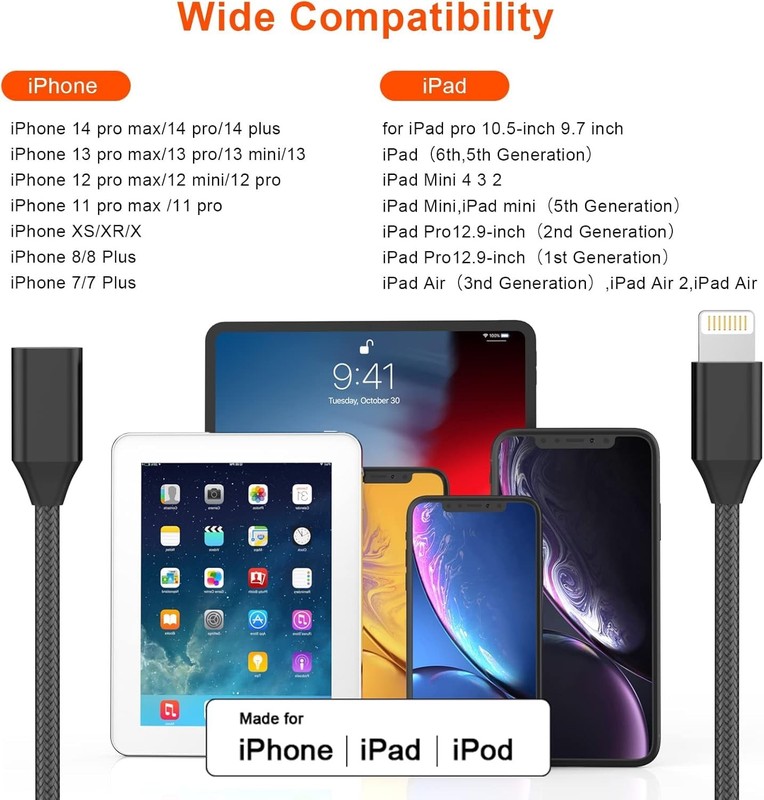 [Apple MFi Certified] iPhone Charger Extension Cable,Nylon Braided iPhone Cha... gallery