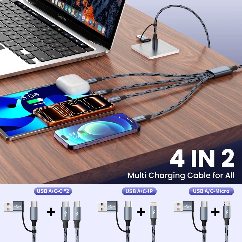 4 in 2 USB C Multi Charging Cable, 5FT Charging Cords for Multiple Devices gallery