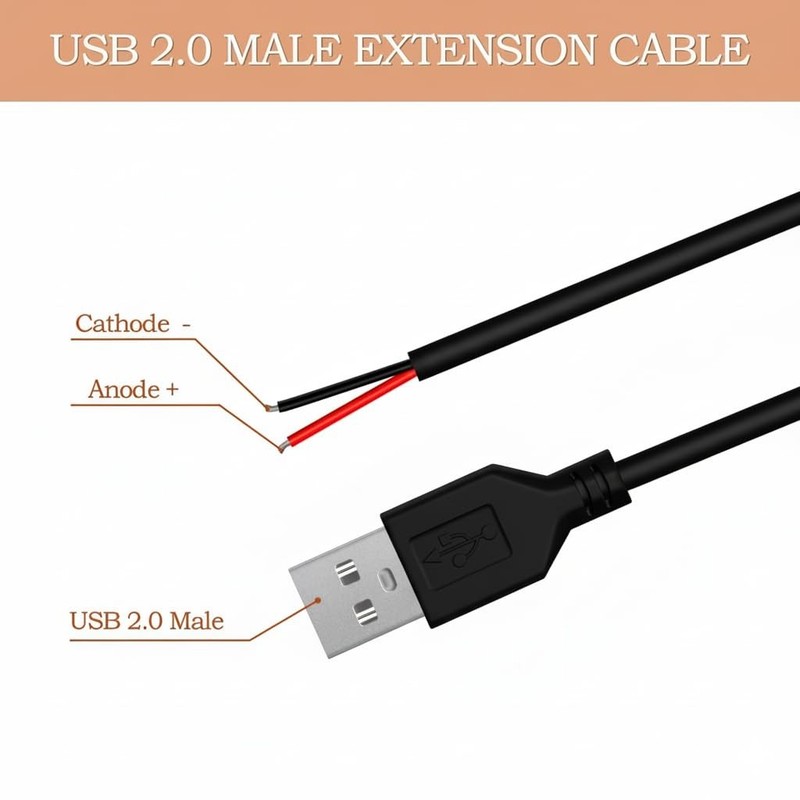 2 PCS 3.28FT Black 24AWG USB 2.0 Male 2 Pin Bare Wire Pigtail Cable 5V 2A gallery