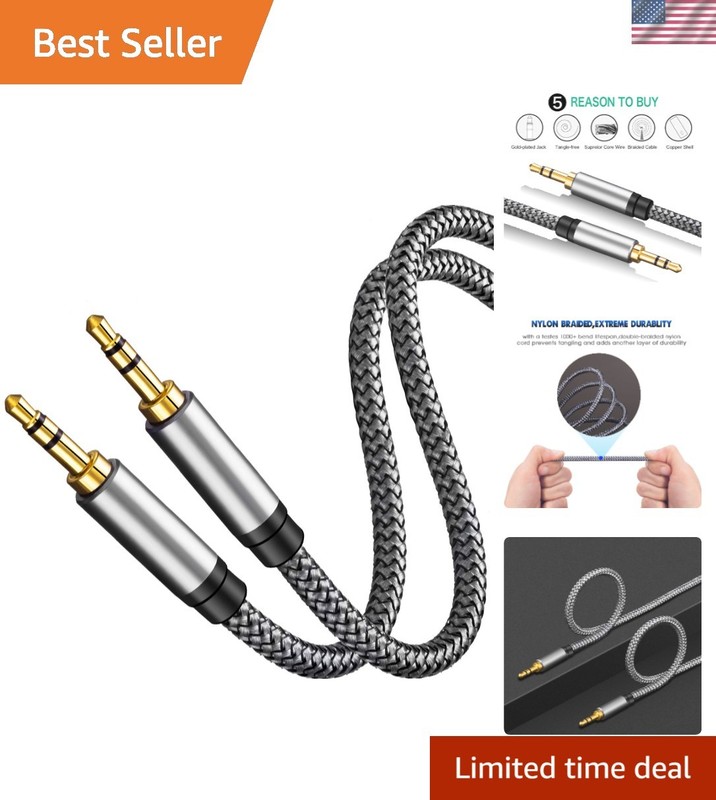 Durable 6Ft Nylon Aux Cable – 24K Gold-Plated for Enhanced Audio Experience