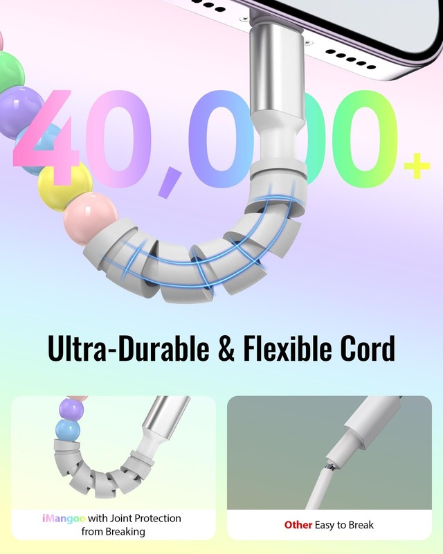 3FT USB A Cable for Apple Charger Cord Short Colorful Beads Cute Beaded for i... gallery