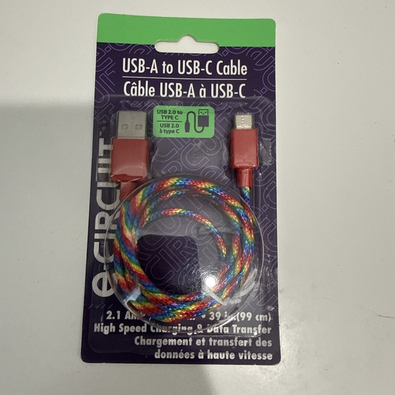 USB-A To USB-C Cable Phone Charger Cute Red And Rainbow Color Fast Charging