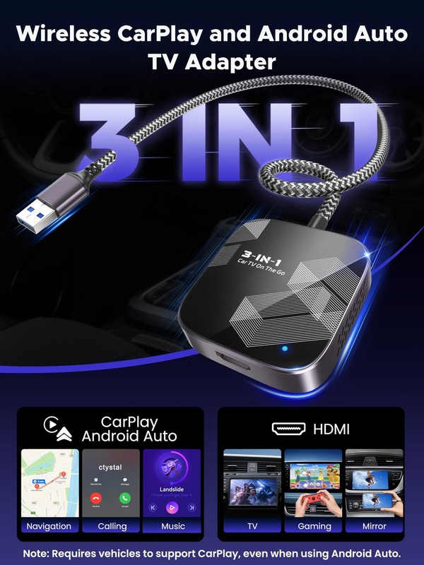 3-in-1 Wireless CarPlay Adapter, 2026 Upgraded Car TV Mate Pro Max [Metal & G... gallery