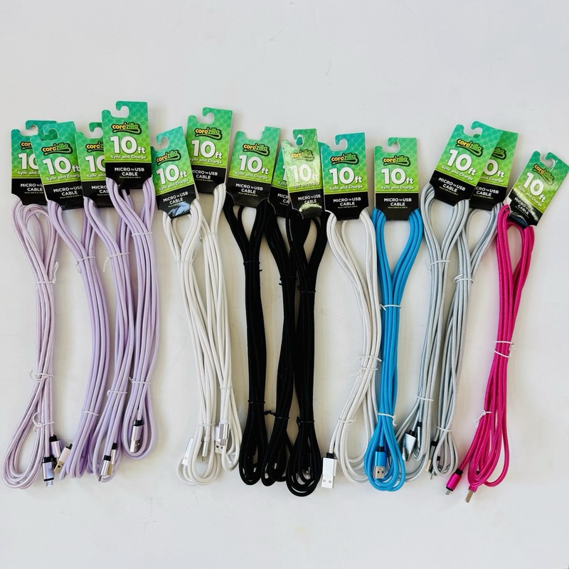 Cordzilla 10Ft Sync Charge Micro USB-B to USB A Cables Various Colors x 14 Cable