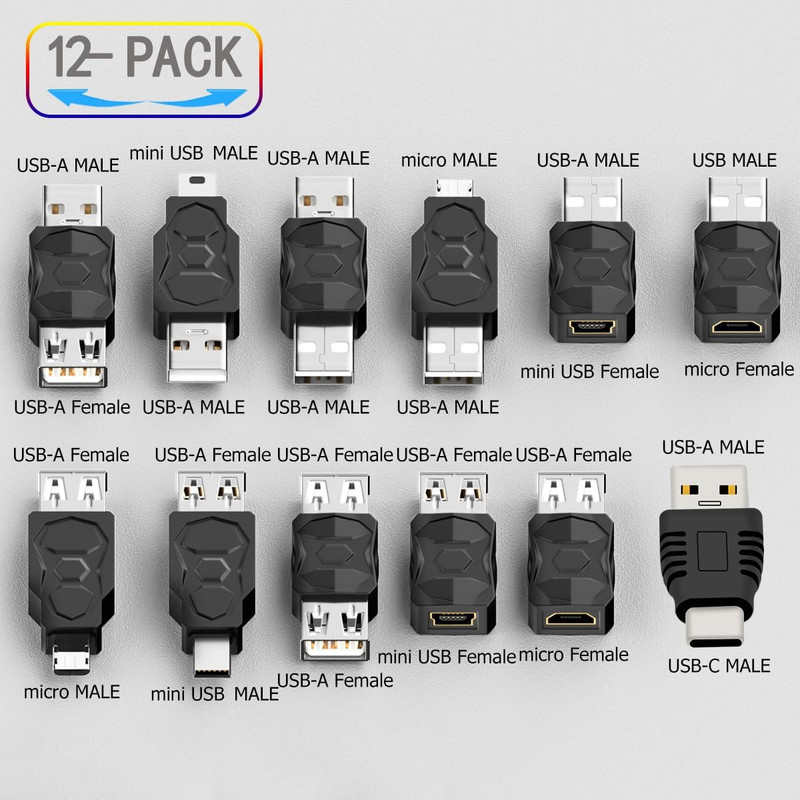 USB 2.0 Adapter Set Usb/Type C/Micro/Mini Male to Female Converter Connector 12 gallery