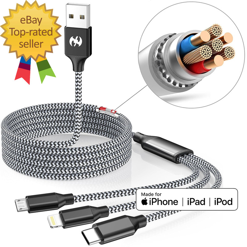 Multi Charging Cable 6Ft 2Pack 3 in 1 Charger Cord, Multiple Rapid Nylon Braided gallery