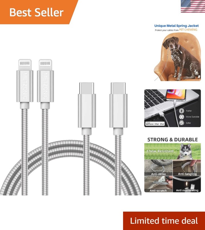 MFi Certified Cable [2 Pack 6.6 Feet] Metal Braided Type C to Cable with Shor…