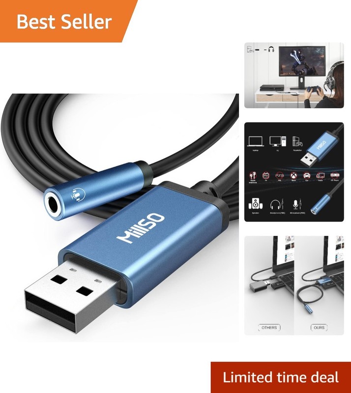 Lightweight USB to 3.5mm Audio Adapter with High-Speed Sound for PCs – 3 Feet