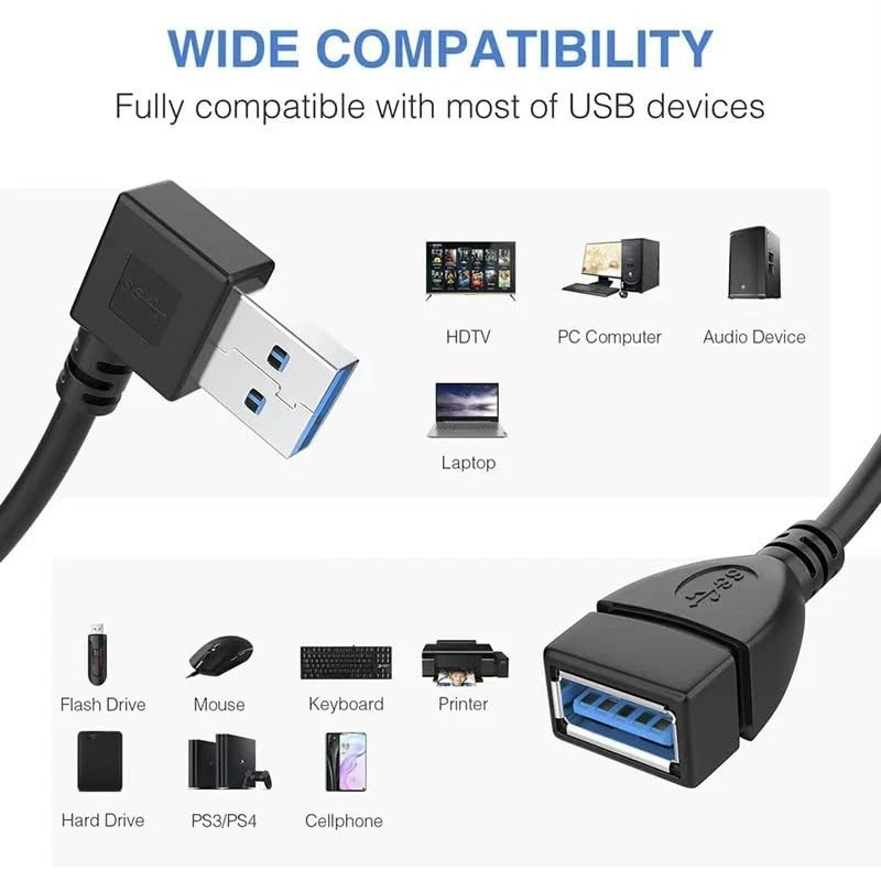2 PACK 90 Degree Left and Right Angle USB 3.0 male to female extension cable ... gallery