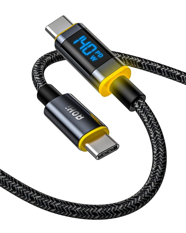 140W USB C to USB C Cable with Display Magline Nylon 4ft Fast Charging Cord gallery