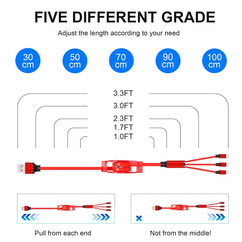 3 Pack 3 in 1 Multi USB Retractable Fast Charger Cable,Multiple Charging Cord Ad gallery