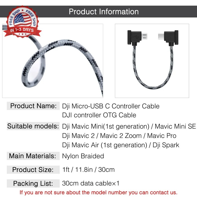 1FT Micro to USB C Remote Controller Cable for DJI Mavic Mini,Mini SE,Mavic 2 Pr gallery