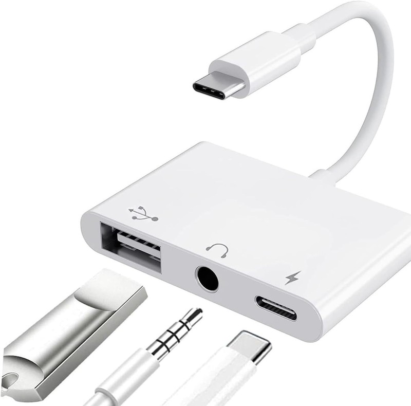 USB C to USB Adapter for MacBook, 3-in-1 USB C to USB-A OTG Splitter with 3.5mm