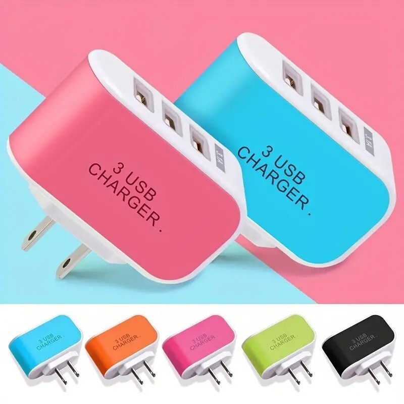 3 USB Slot Charging Head, USB Charging Head Single USB Mobile Phone (Blue)