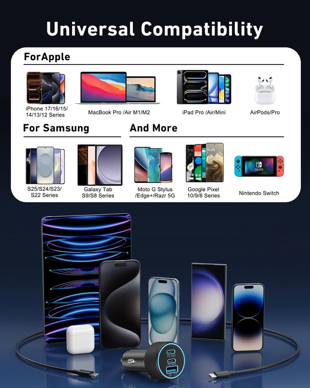 67W 3-Port Super Fast Type C Car Charger USB C For Samsung Galaxy S26 gallery