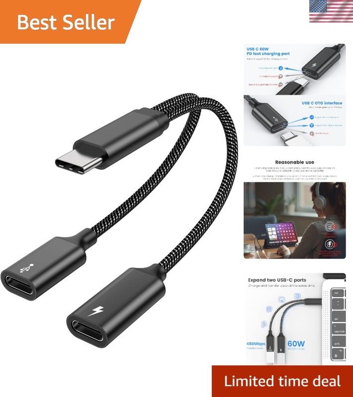 Dual USB C Y Splitter Cable – Fast Charging & Data Transfer for Devices