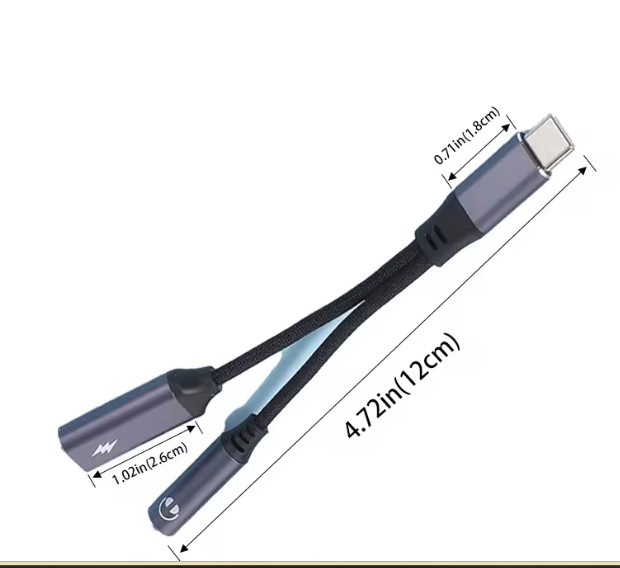 2 in 1 Type-C USB C to 3.5mm AUX Audio Headphone Jack Adapter Charger Cable New gallery