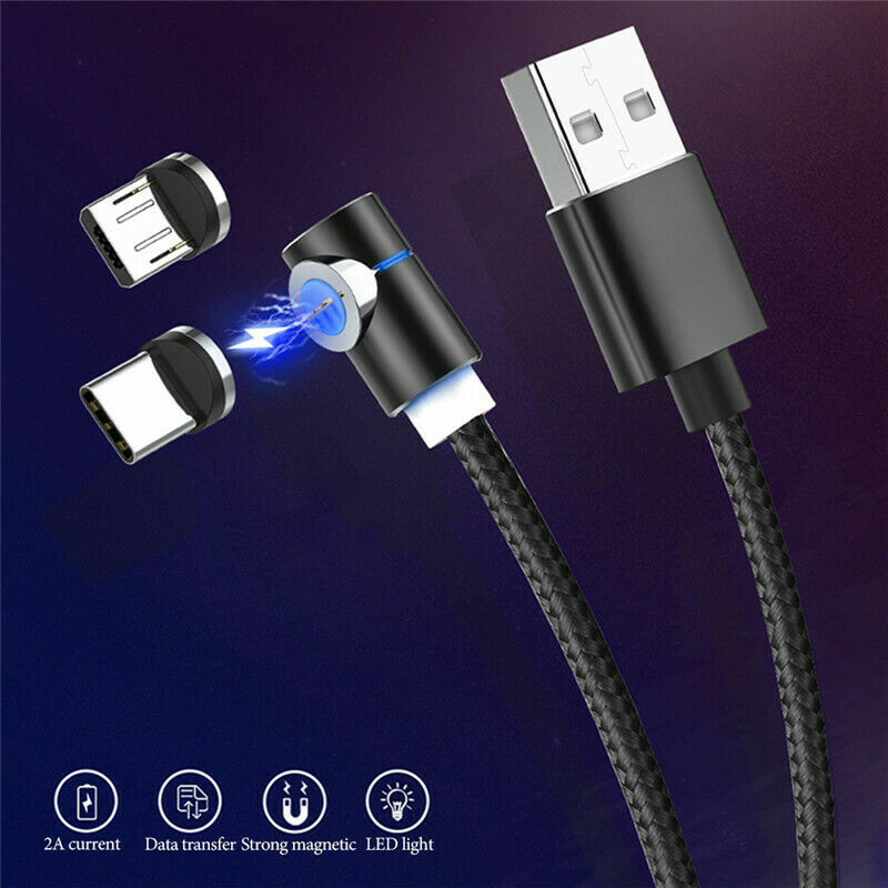 90° L Shape 3in1 Magnetic Charging Cable Charger Fast Absorption - BLACK 2PC gallery