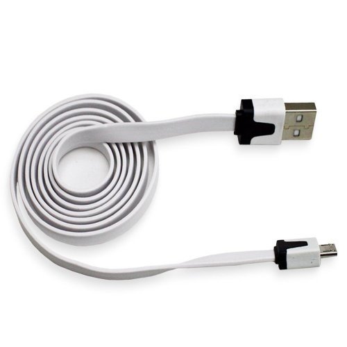 Flat Tangle Free Micro USB Sync and Charge Data Cable (3ft) - White