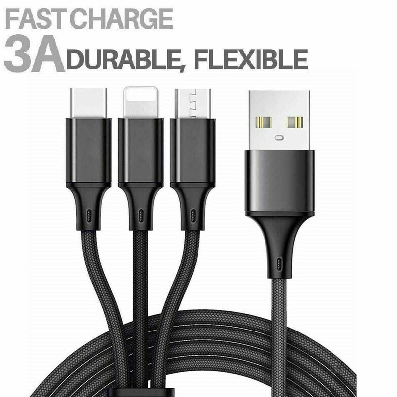 NEW Fast USB Charging Cable Cell Phone Cord Charger Type C USB-C Micro USB 3 in1 gallery