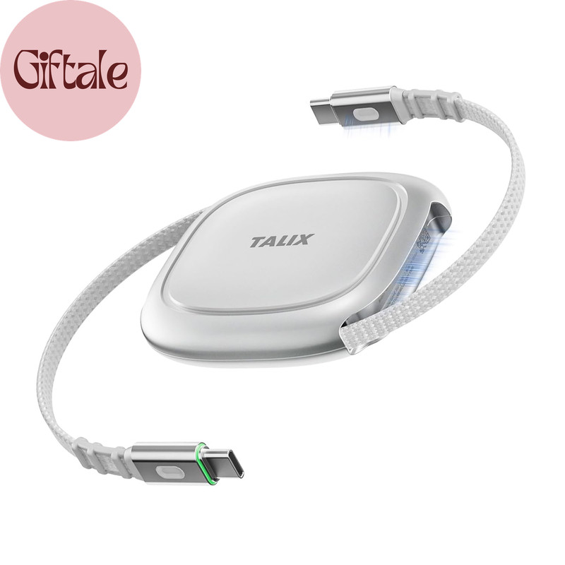 240W Retractable USB C Cable 3.94Ft PD 3.2 Fast Charging USB C to USB C Cable, T