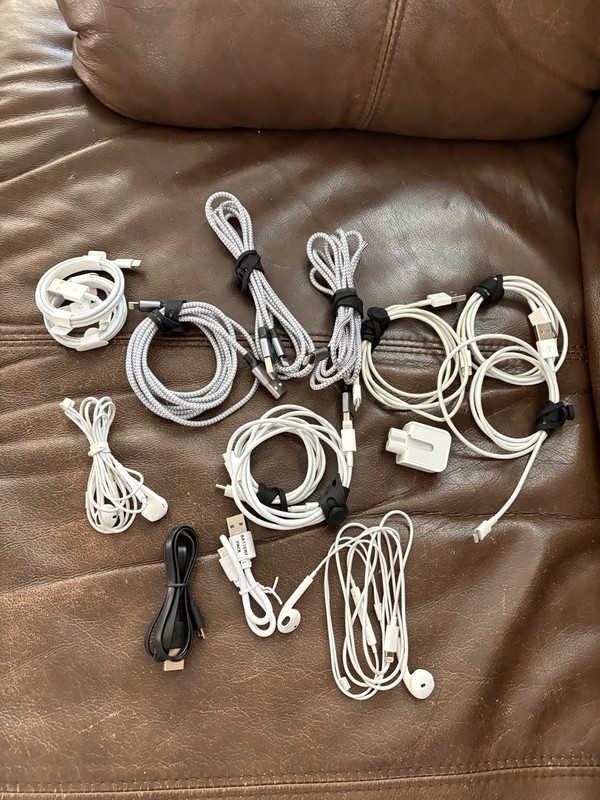 Charging Cords Cables Lot Of 14 USB Phone Headphones Parts Electronics