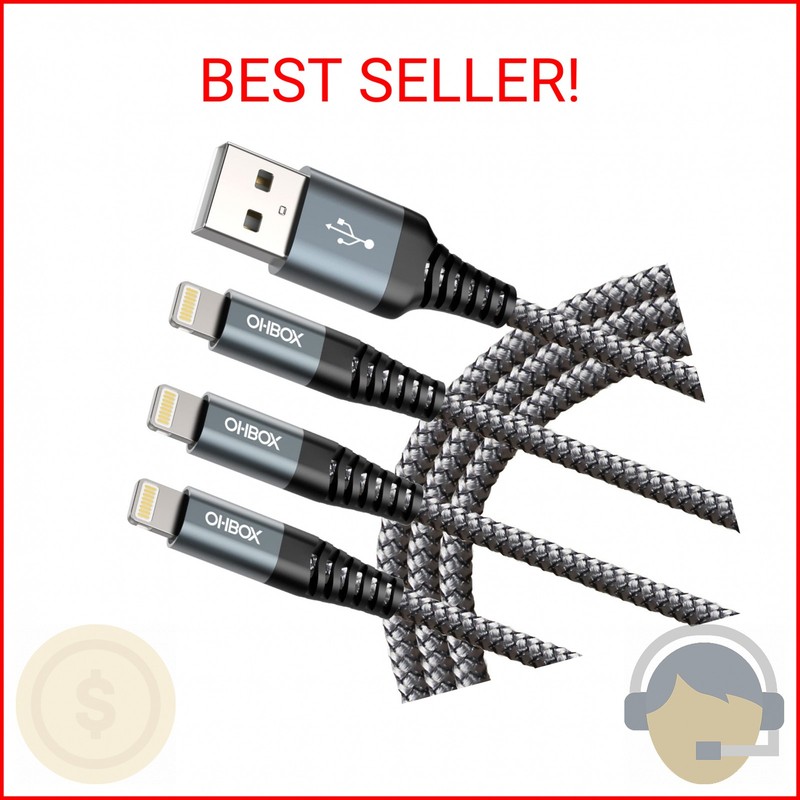 iPhone Charging Cable 6FT, 3Pack [Apple MFi Certified] USB to Lightning Cables F