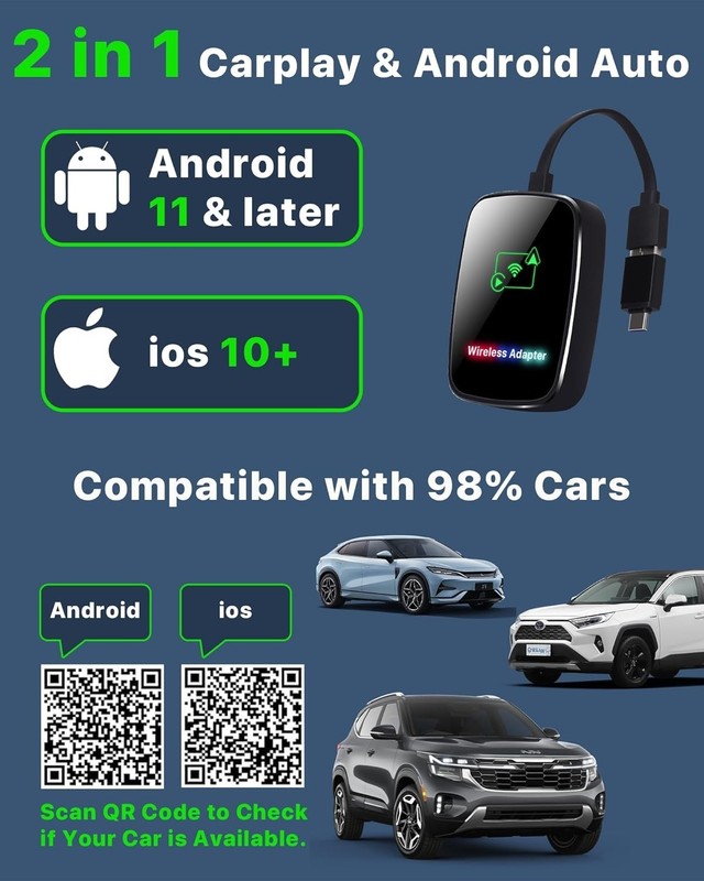 Wireless Carplay Adapter for iPhone, 2-in-1 CarPlay and Android Auto Adapters. gallery