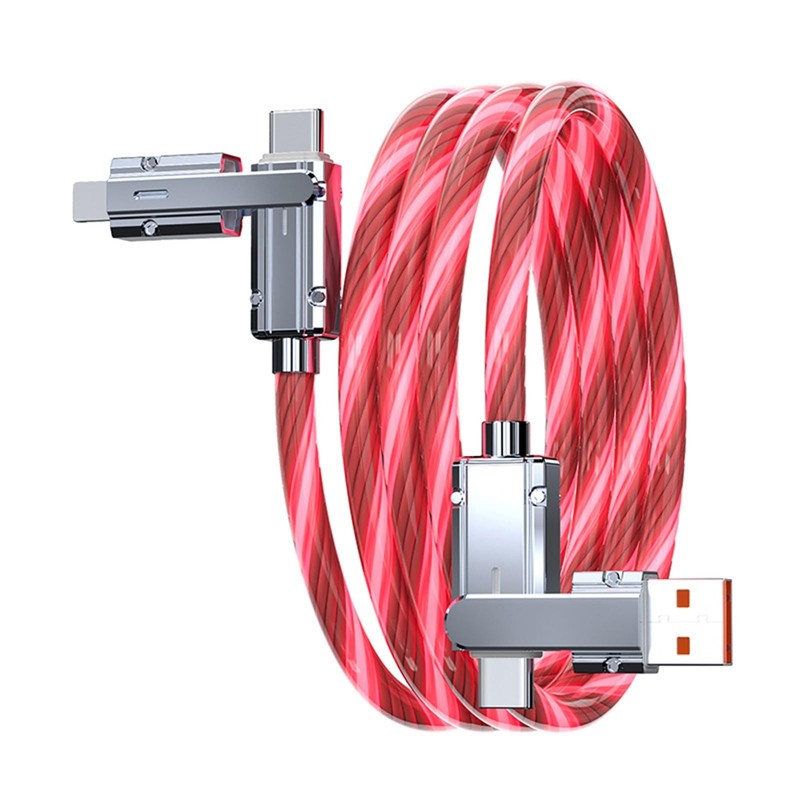 4in1 Multi USB Charger Cable LED Light Up Flowing 39 Inch PD Fast Red Cord