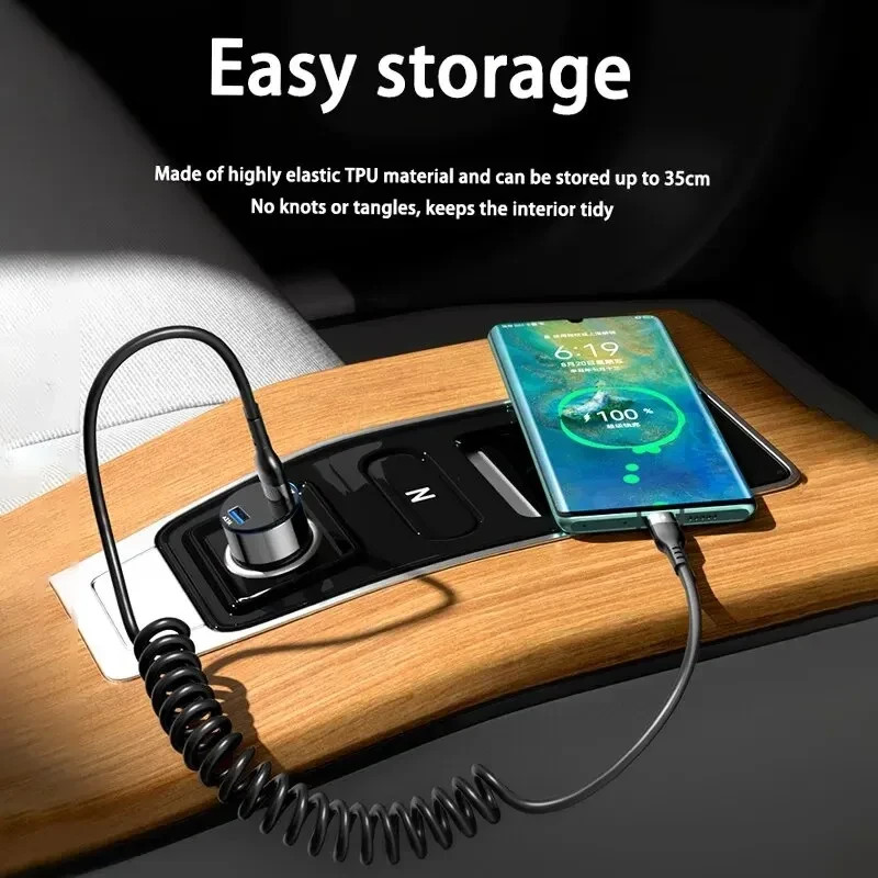 USB Type C 66W Car 5A Fast Charging Type C to Type C Spring Telescopic Cable. gallery