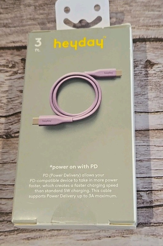 heyday USB-C to USB-C Cord Cable Pastel Lavender Fast Charging 3 Feet New (180) gallery