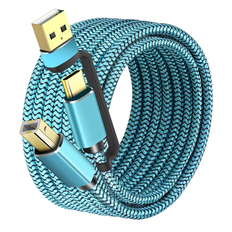 25ft Printer Cable, 2-in-1 USB & USB A to USB B Cord, High Speed Nylon Braide…