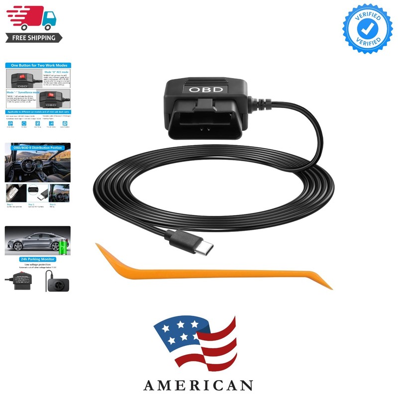 OBD Power Cable for Dash Camera to Type C Adapter Hardwire Charger Cable 24 H…
