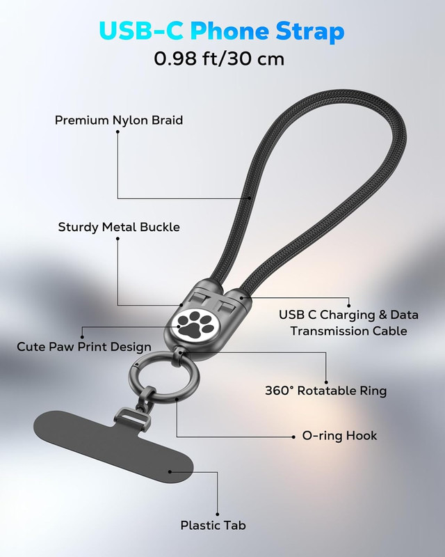 Phone Wrist Strap Charging Cable, USB-C to USB-C Cable with 240W Fast Charging, gallery