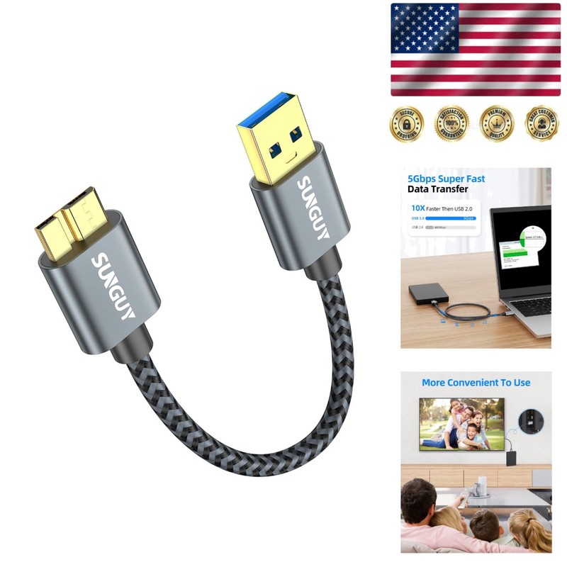 Durable Braided 0.5FT Micro USB 3.0 Cable – Fast 5Gbps Data Transfer for Devices